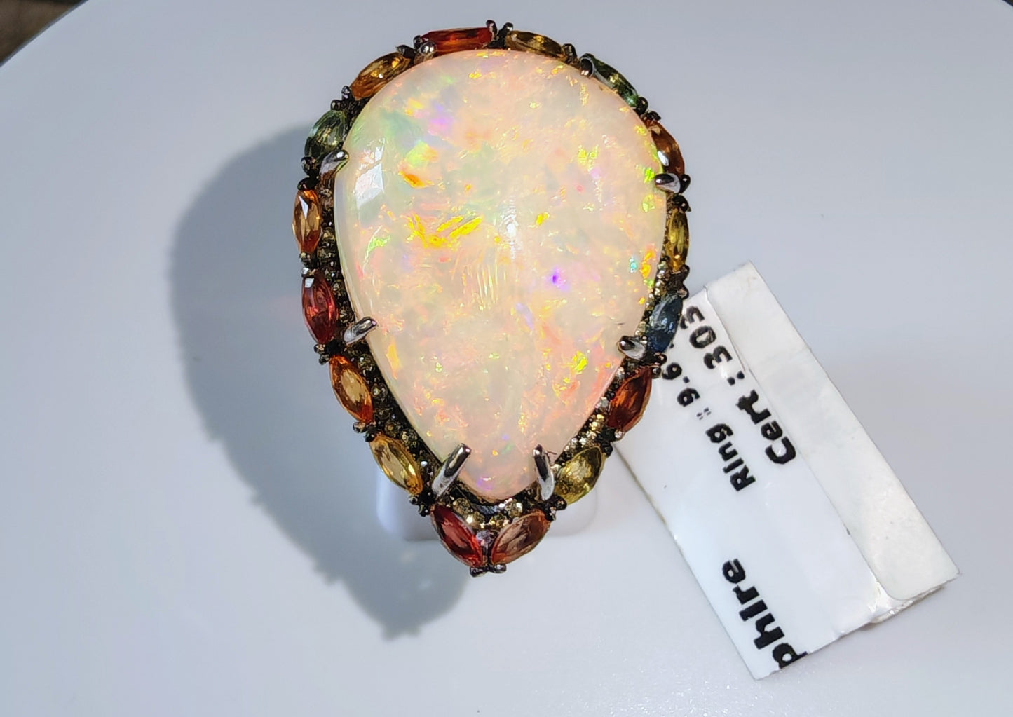 Anello in argento 925 con Opale Etiope, zaffiri naturai (Certificato AGA)