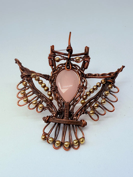 Pendente con quarzo rosa a forma di gufo