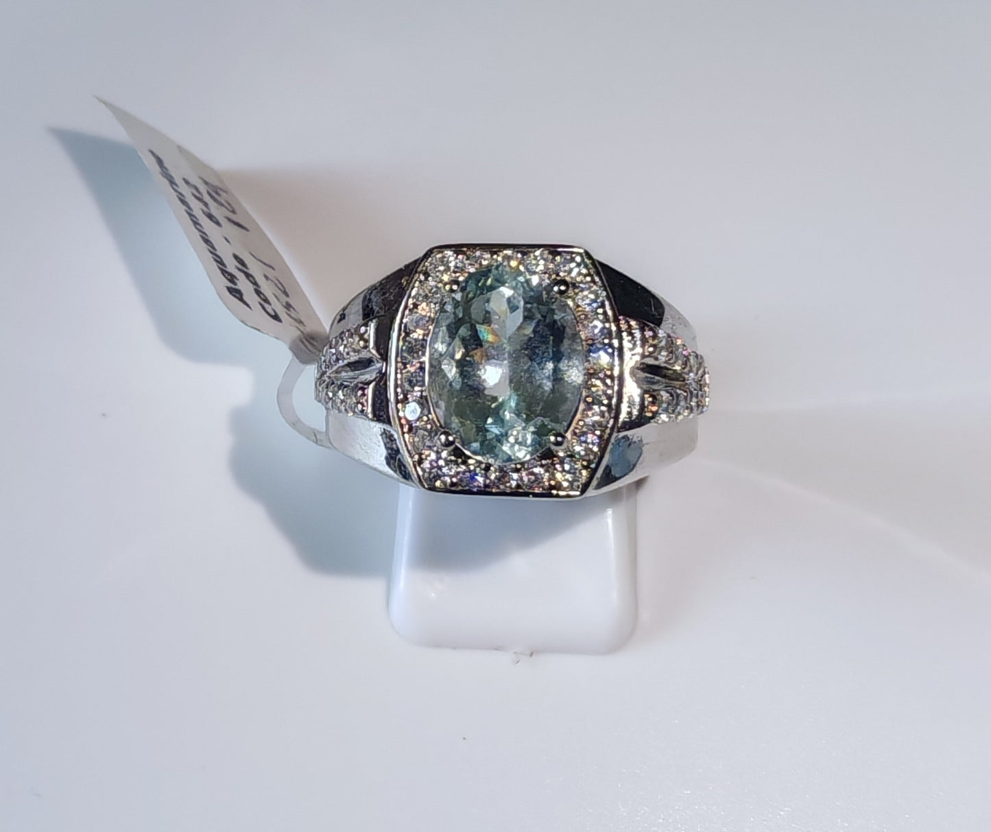 Anello in argento 925 a fascia con acquamarina e zirconi