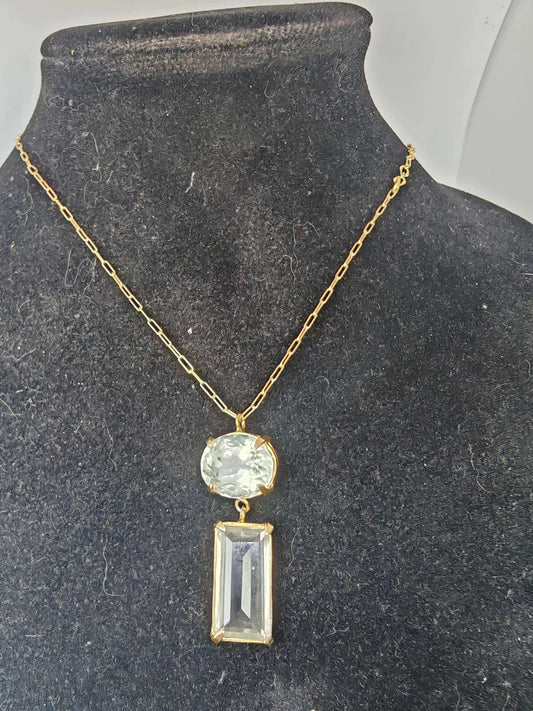 Collana in argento 925 placcata oro 18KT con pendente con prasioliti