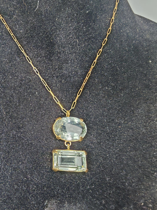 Collana in argento 925 placcata oro 18kt con prasioliti