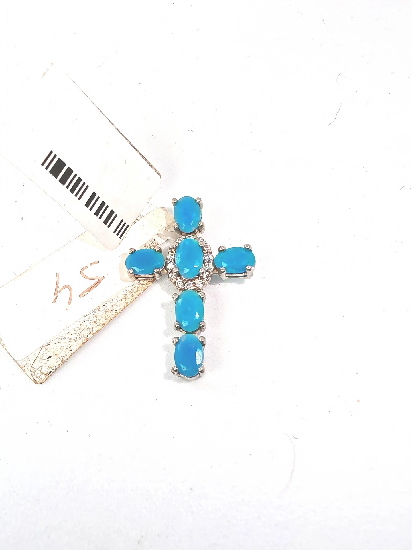 Pendente in argento 925 a forma di croce con opale blu