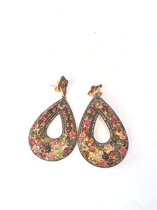 Orecchini in argento 925 placcato oro 18Kt con tormaline e diamanti naturali