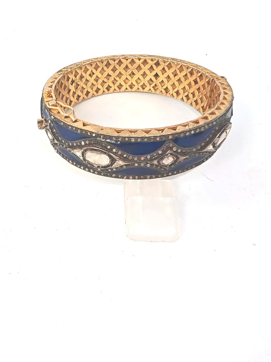 Bracciale in argento 925 placcato oro 18kt smaltato blu e diamanti