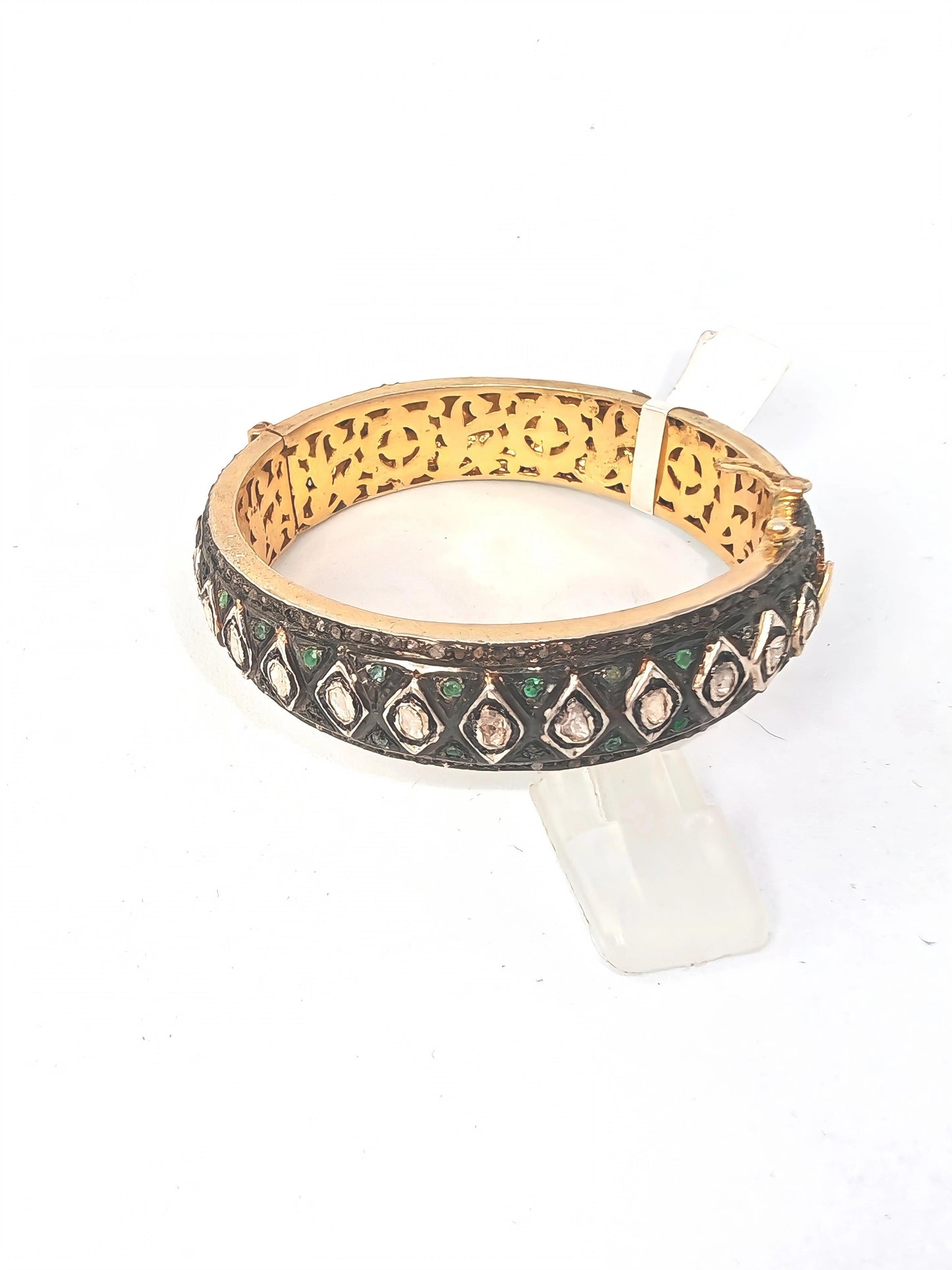 Bracciale in argento 925 placcato oro 18kt con diamanti e smeraldini