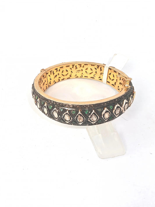 Bracciale in argento 925 placcato oro 18kt con diamanti e smeraldini