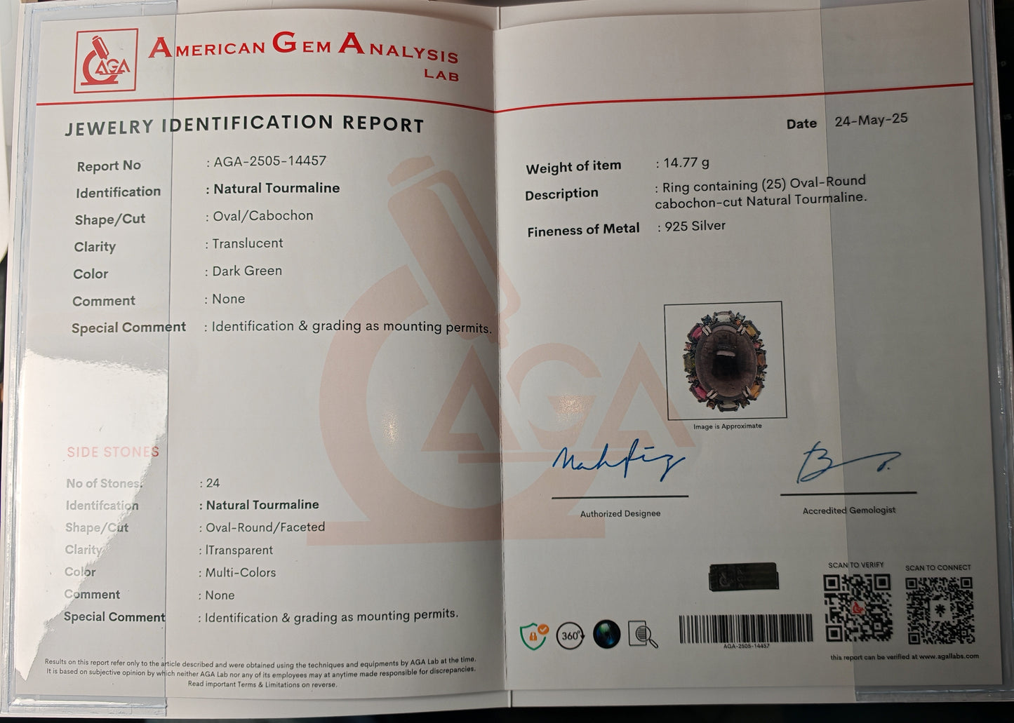 Anello in argento 925 con Tormaline (certificato)