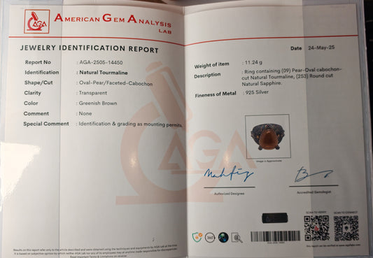 Anello in argento 925 con tormaline e zaffiri (certificato)