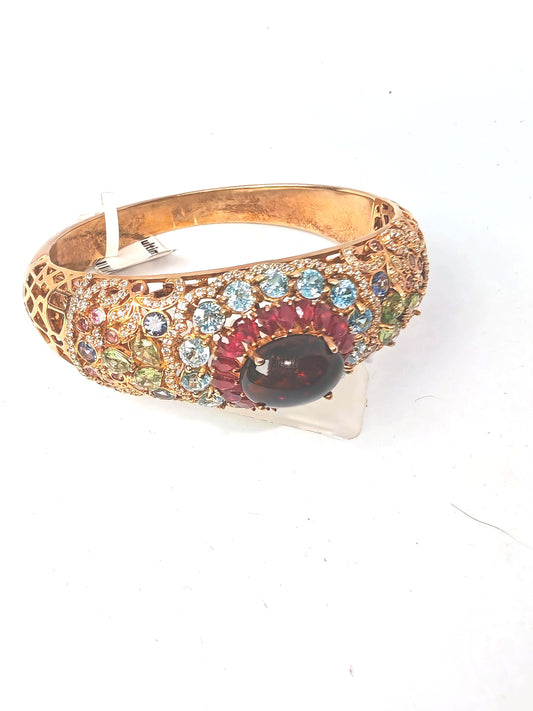 Bracciale rigido in argento 925 placcato oro 18kt con pietre varie