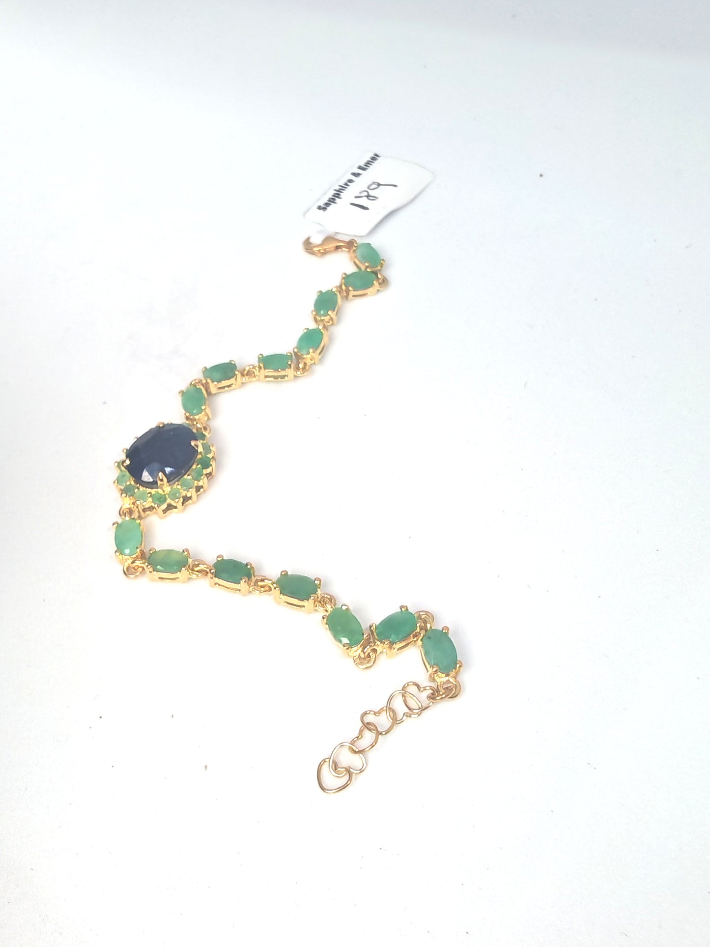 Bracciale in argento 925 placcato oro 18kt con zaffiro e smaraldi