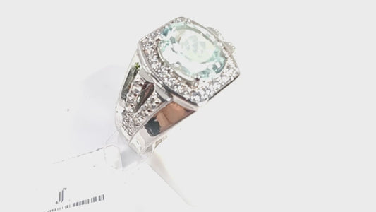 Anello in argento 925 a fascia con acquamarina e zirconi