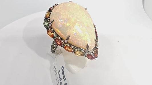Anello in argento 925 con Opale Etiope, zaffiri naturai (Certificato AGA)